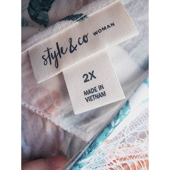 Style & Co. Womens Tank Pineapple Toss Shark Bite Hem Plus 2X New - Picture 8 of 10